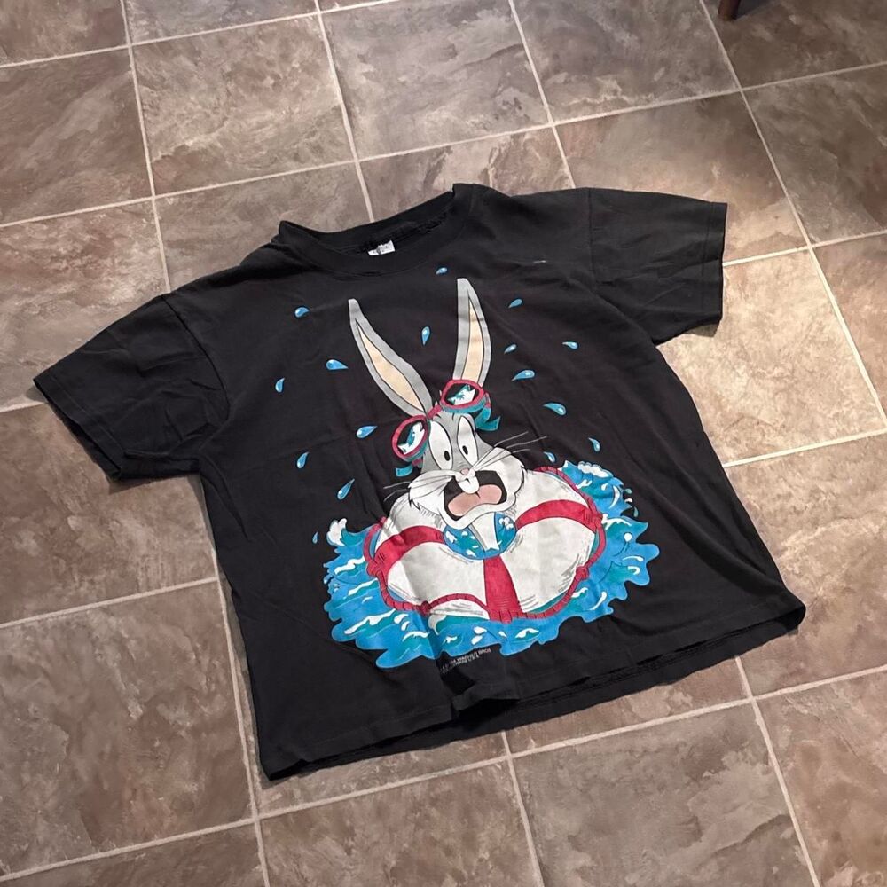 Vintage 1990s faded Black Bugs Bunny Swimming t-shirt, size L